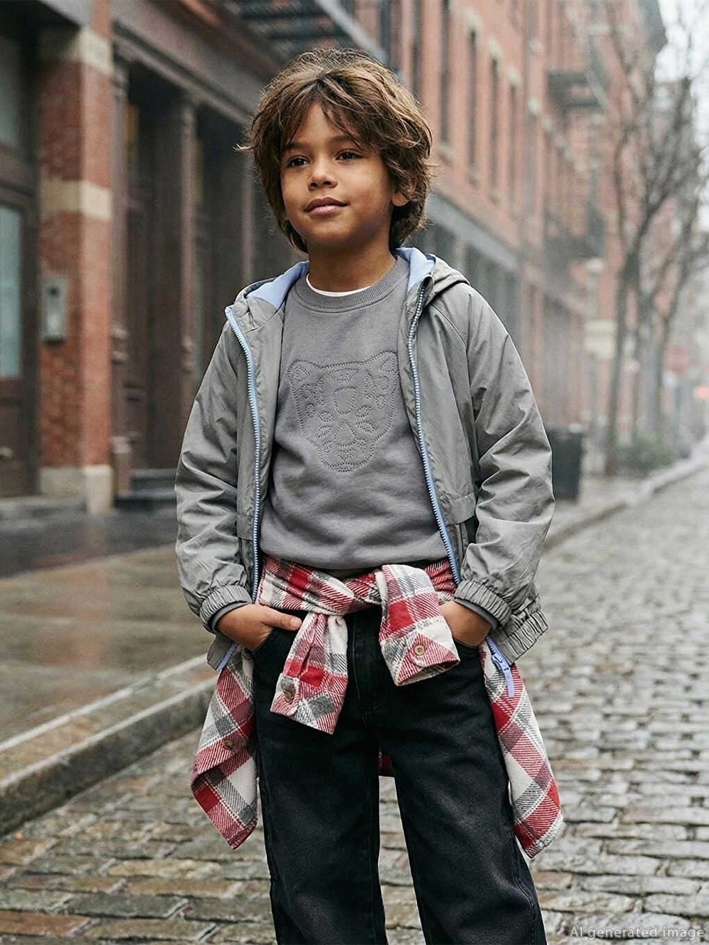 Boys Aslan Nakışlı 6-9 Yaş Sweatshirt - Gri-1
