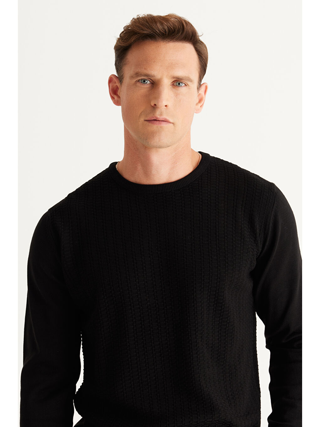 Erkek Siyah Anti-Pilling Tüylenme Yapmayan Standart Fit Önü Jakarlı Triko Kazak-4