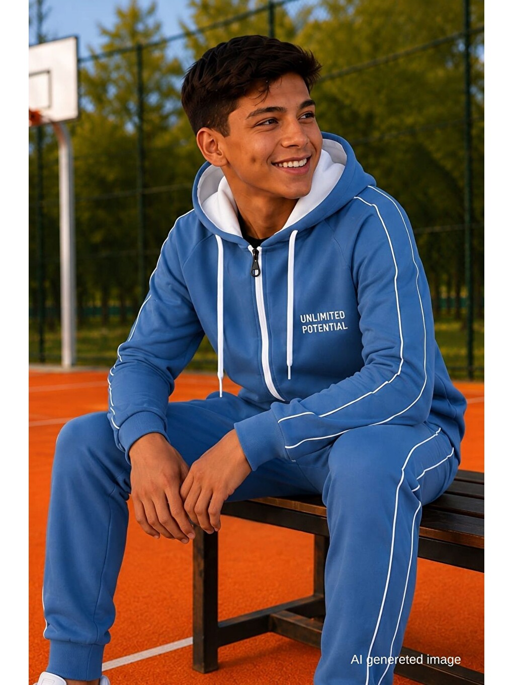 İndigo Erkek Çocuk Scuba Unlimited Çift Şeritli Kapüşonlu Reglan Kol Dalgıç Kumaş Eşofman Takımı Esf7024-2