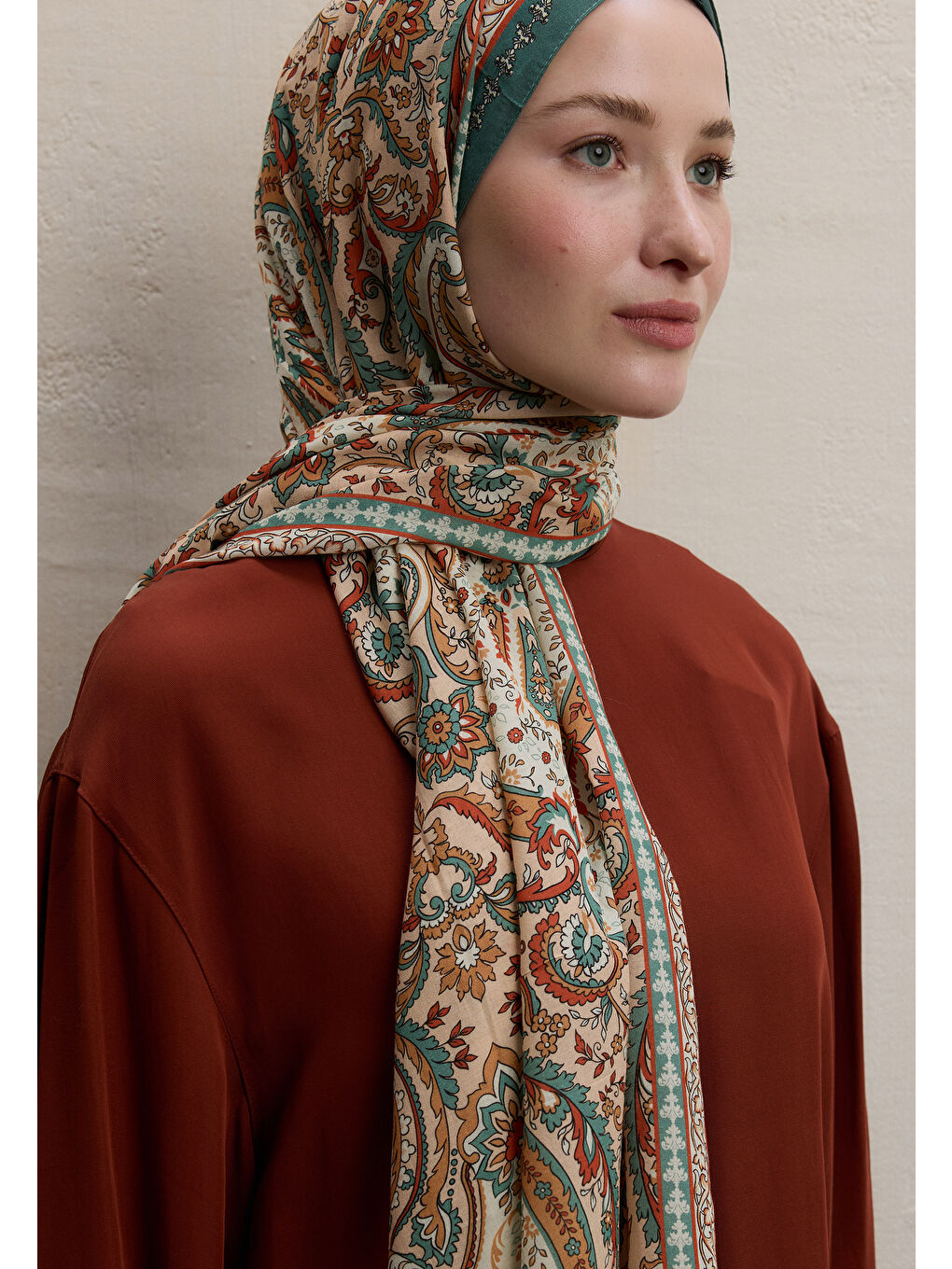 Pembe Elegant Desen Şal Somon-1