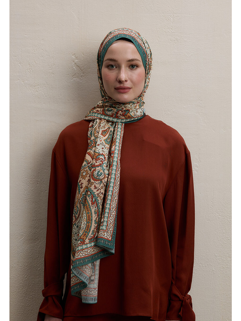 Pembe Elegant Desen Şal Somon-2