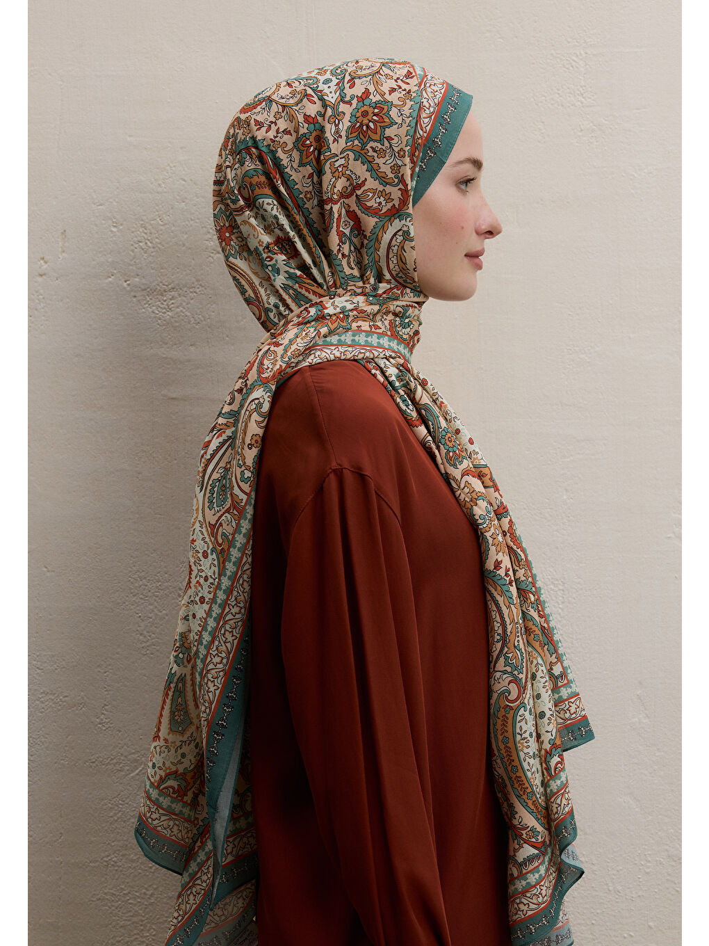 Pembe Elegant Desen Şal Somon-3