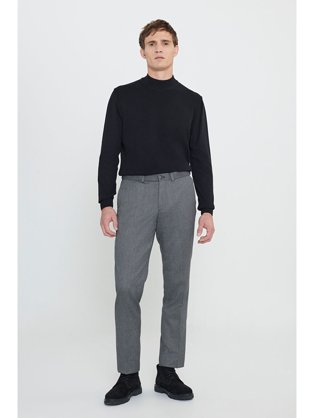 Erkek Antrasit Comfort Fit Rahat Kesim Beli Gizli Lastikli Desenli Esnek Yan Cep Klasik Pantolon