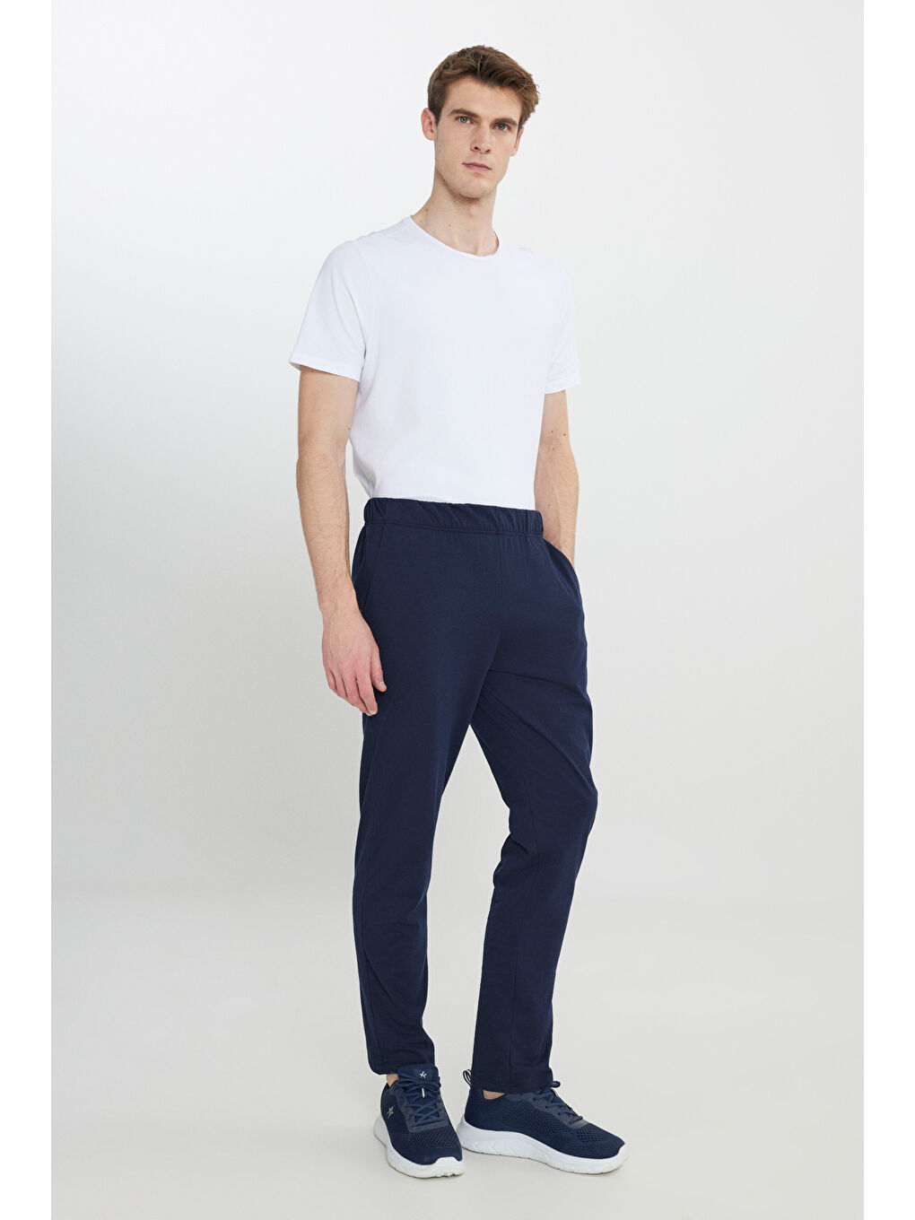 Erkek Lacivert Pamuklu Standart Fit Normal Kesim Beli Lastikli Cepli Pijama Altı-1