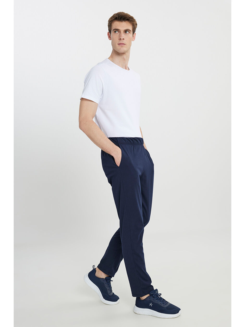 Erkek Lacivert Pamuklu Standart Fit Normal Kesim Beli Lastikli Cepli Pijama Altı-3