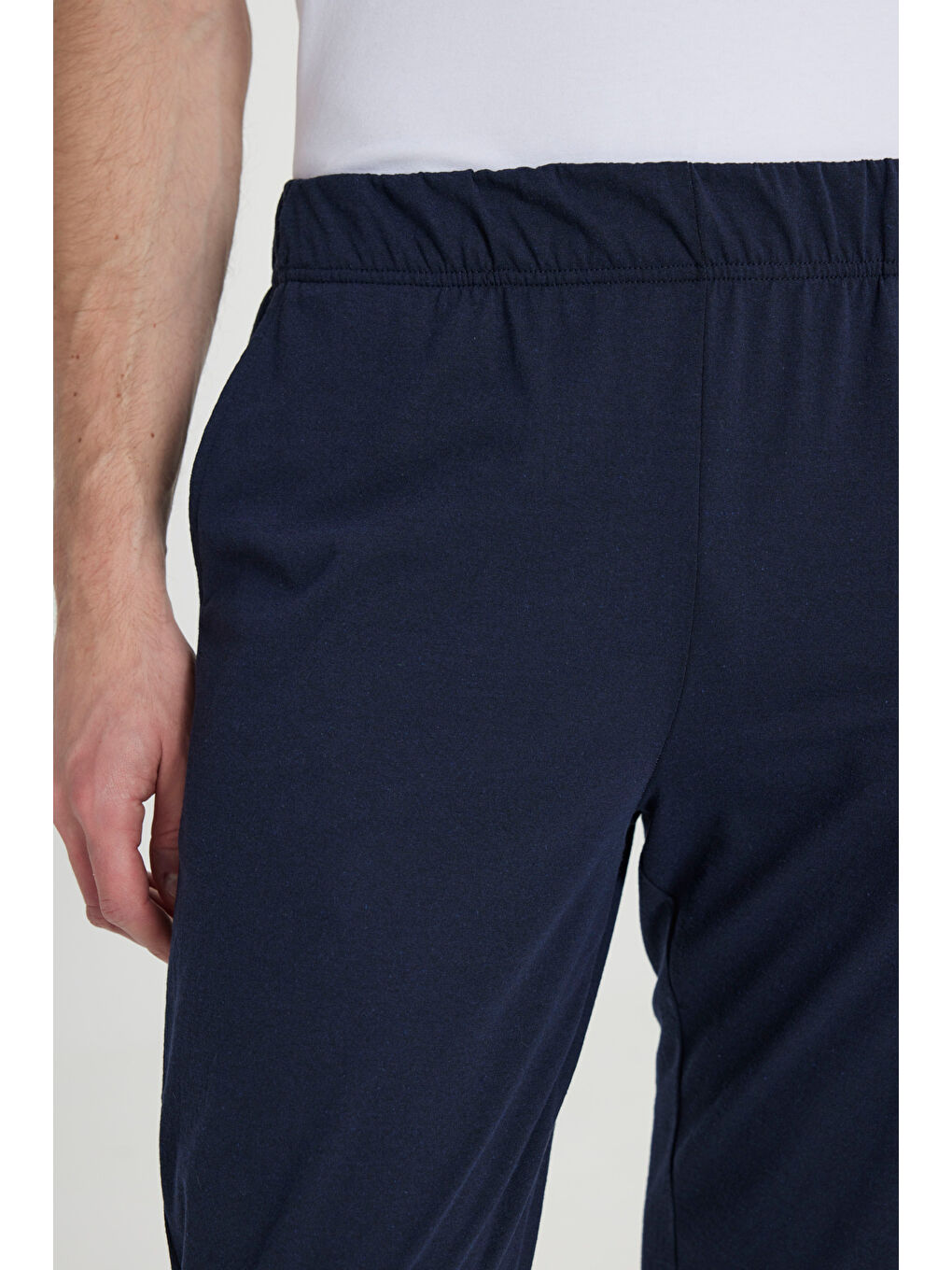 Erkek Lacivert Pamuklu Standart Fit Normal Kesim Beli Lastikli Cepli Pijama Altı-4