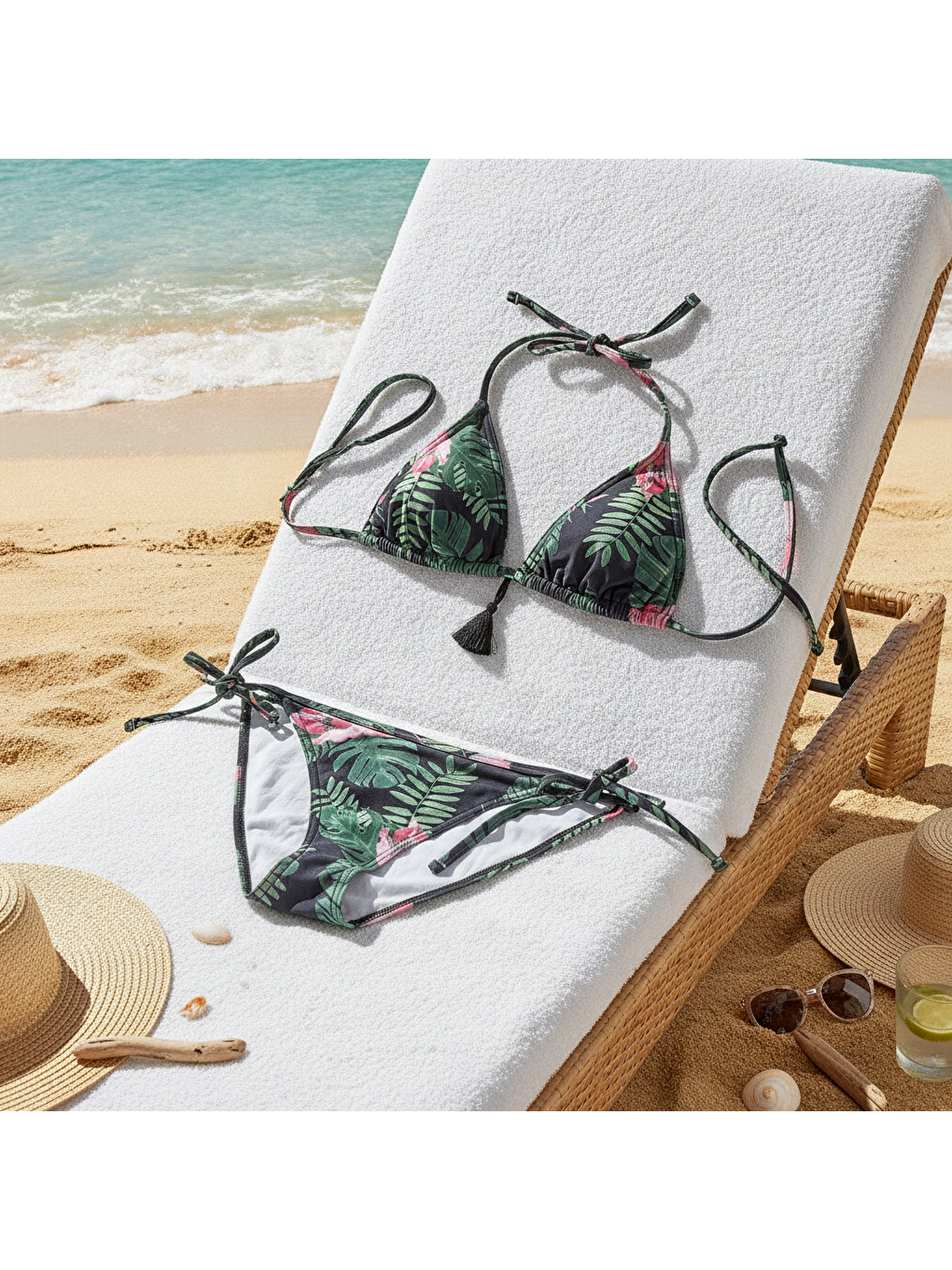 Karışık Kadın Plaj Giyim Yeşil Desenli Bikini Takım Bb2637-1