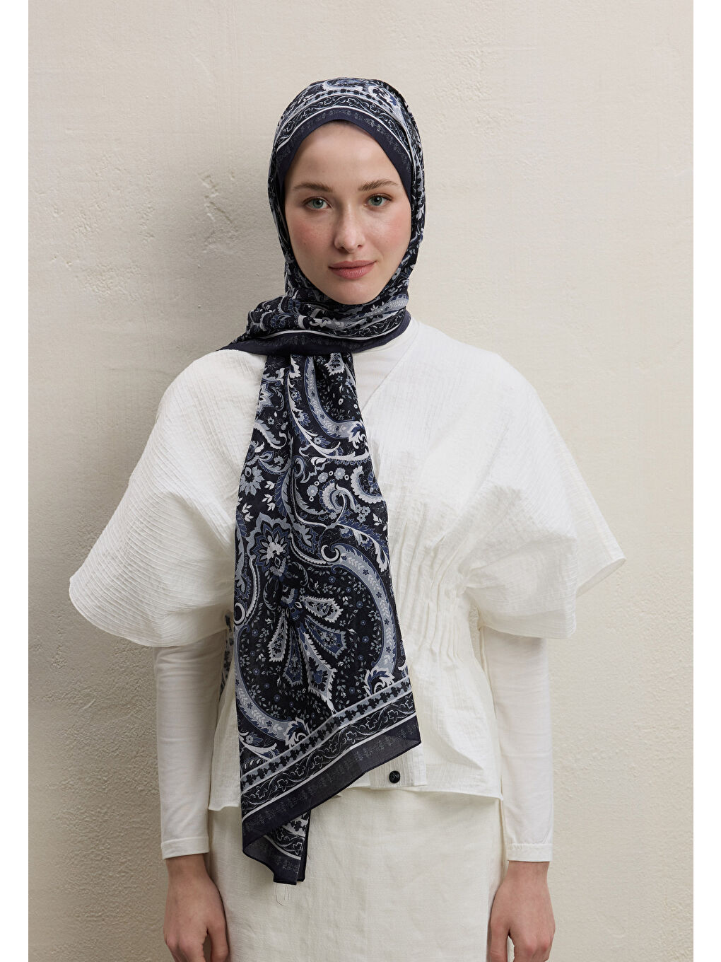 Elegant Desen Şal Lacivert-1