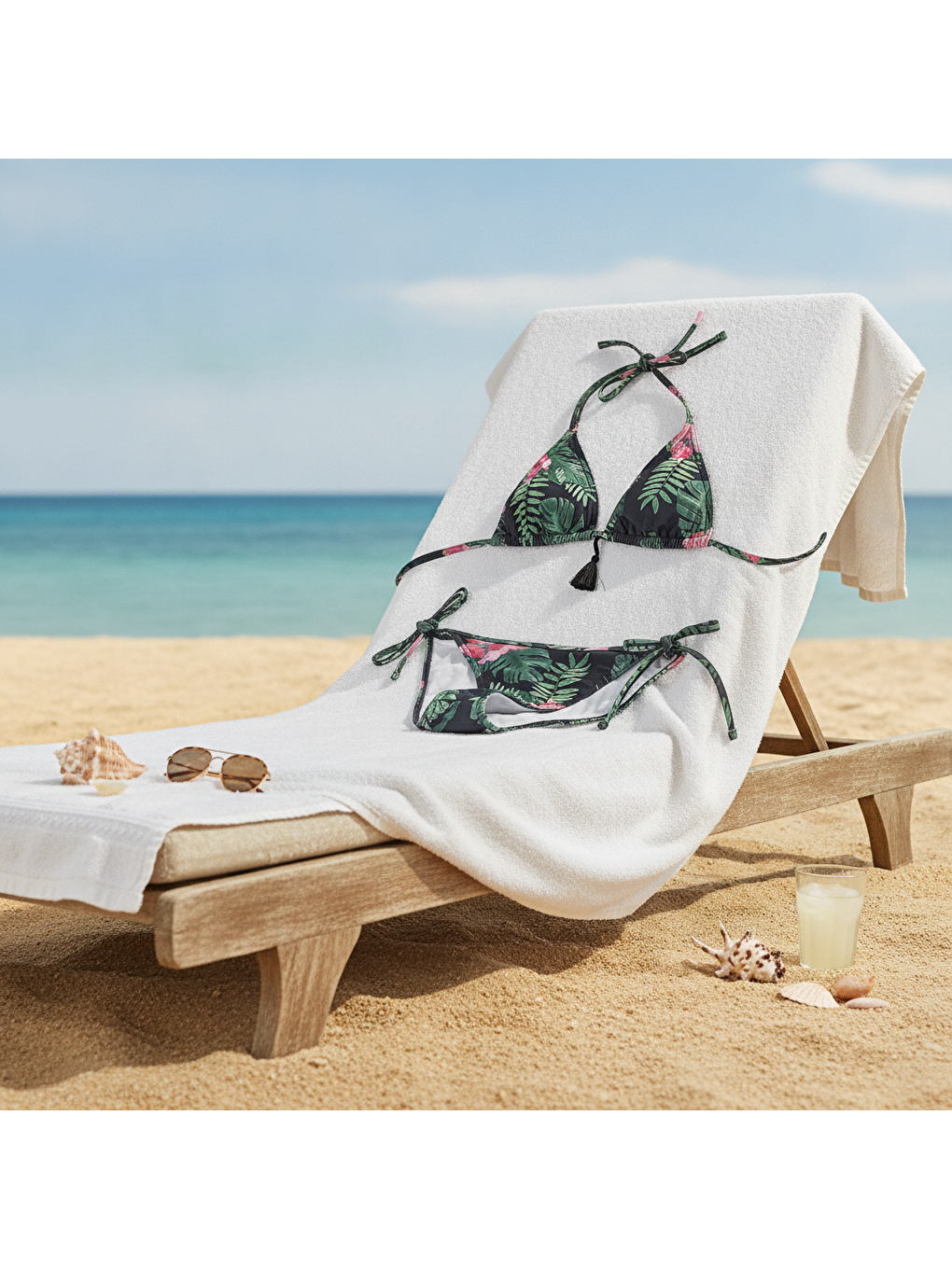 Karışık Kadın Plaj Giyim Yeşil Desenli Bikini Takım Bb2637-2