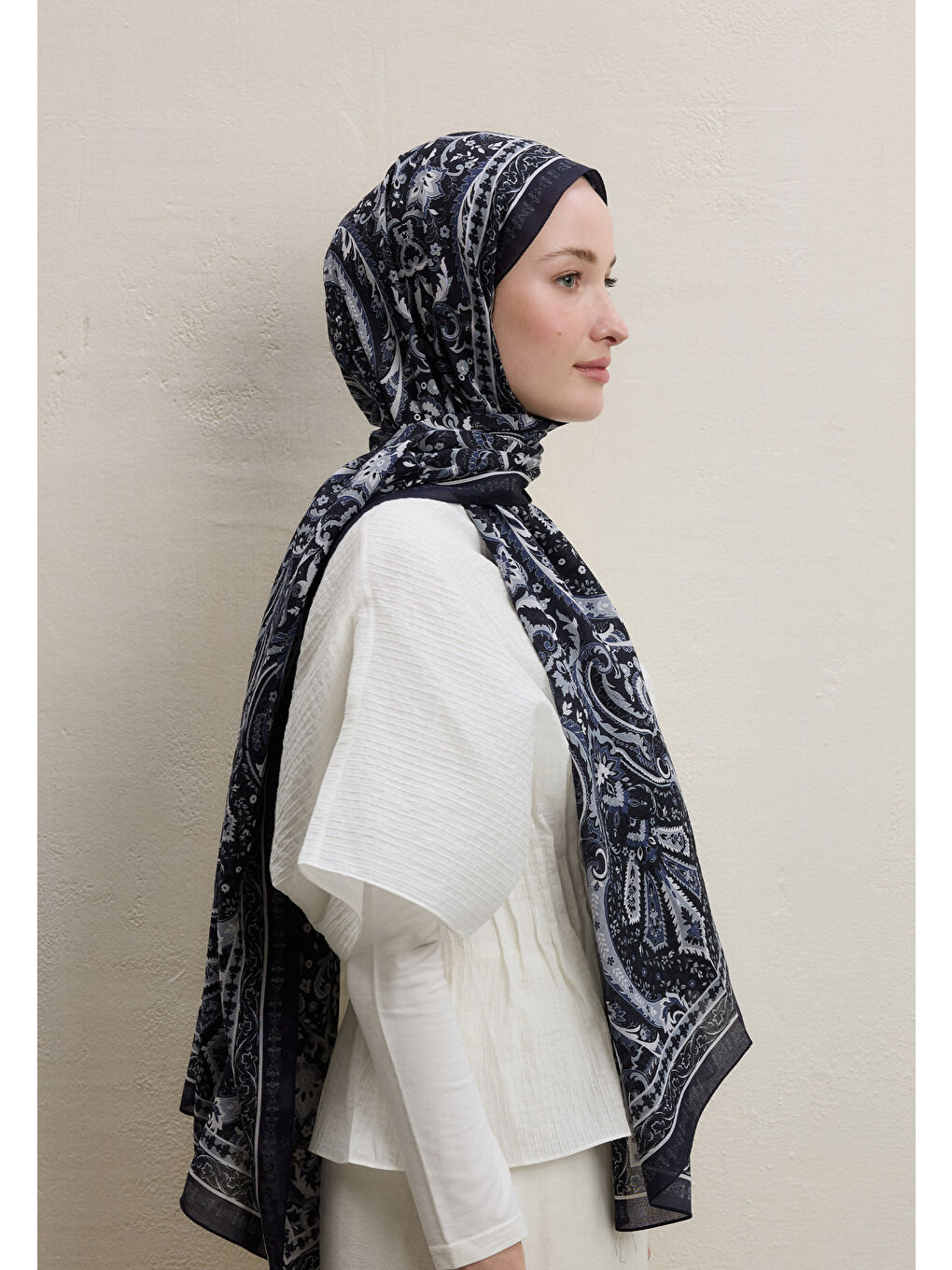 Elegant Desen Şal Lacivert-2