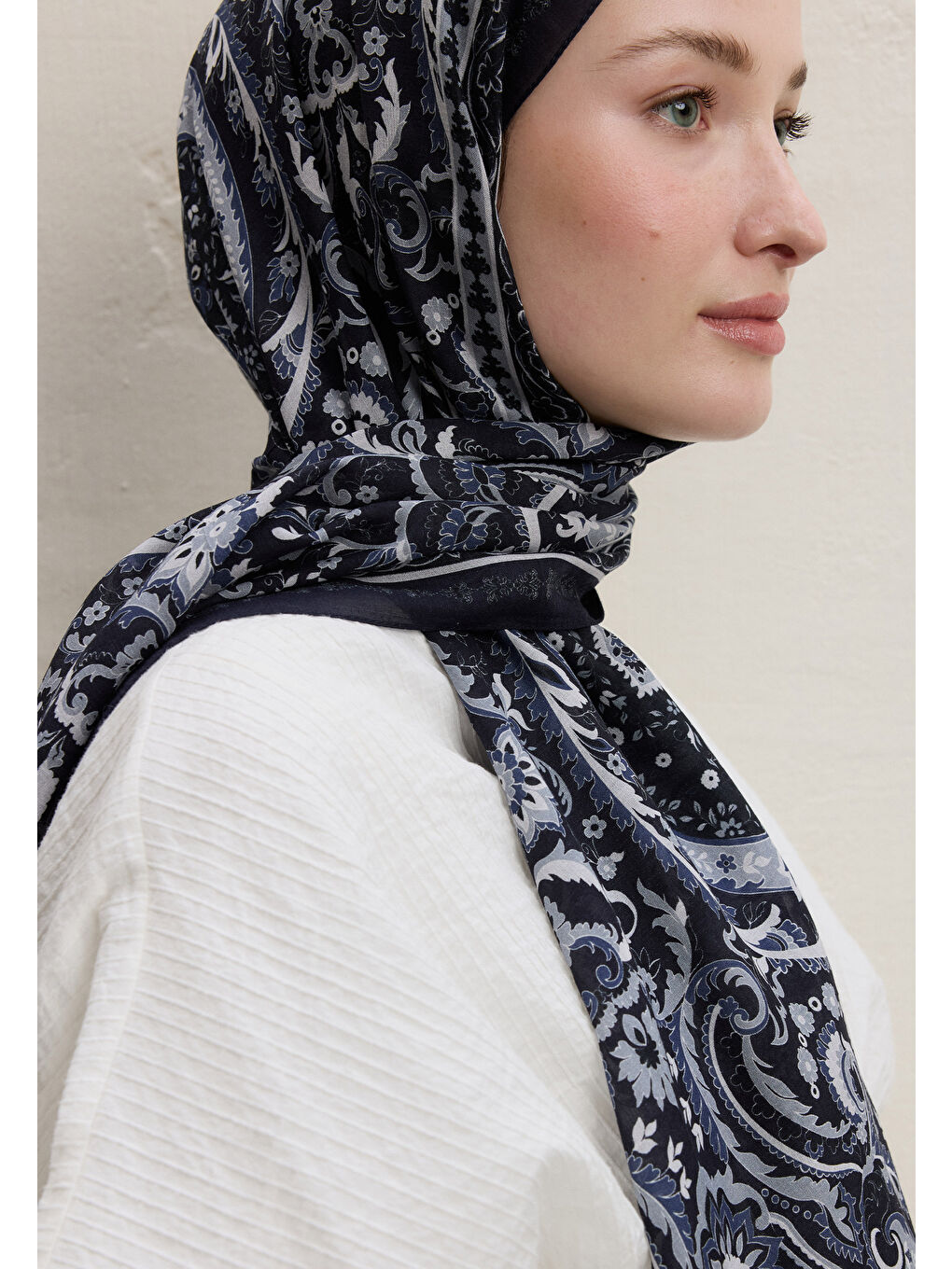 Elegant Desen Şal Lacivert-3