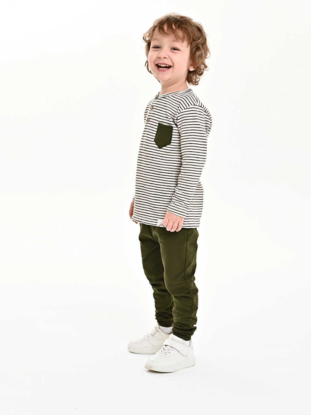 Yeşil Bisiklet Yaka Baskılı Erkek Bebek Sweatshirt ve Eşofman Alt 2'li-1