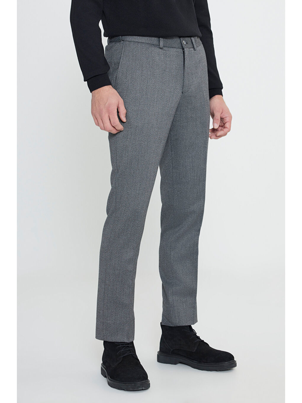 Erkek Antrasit Comfort Fit Rahat Kesim Beli Gizli Lastikli Desenli Esnek Yan Cep Klasik Pantolon-2
