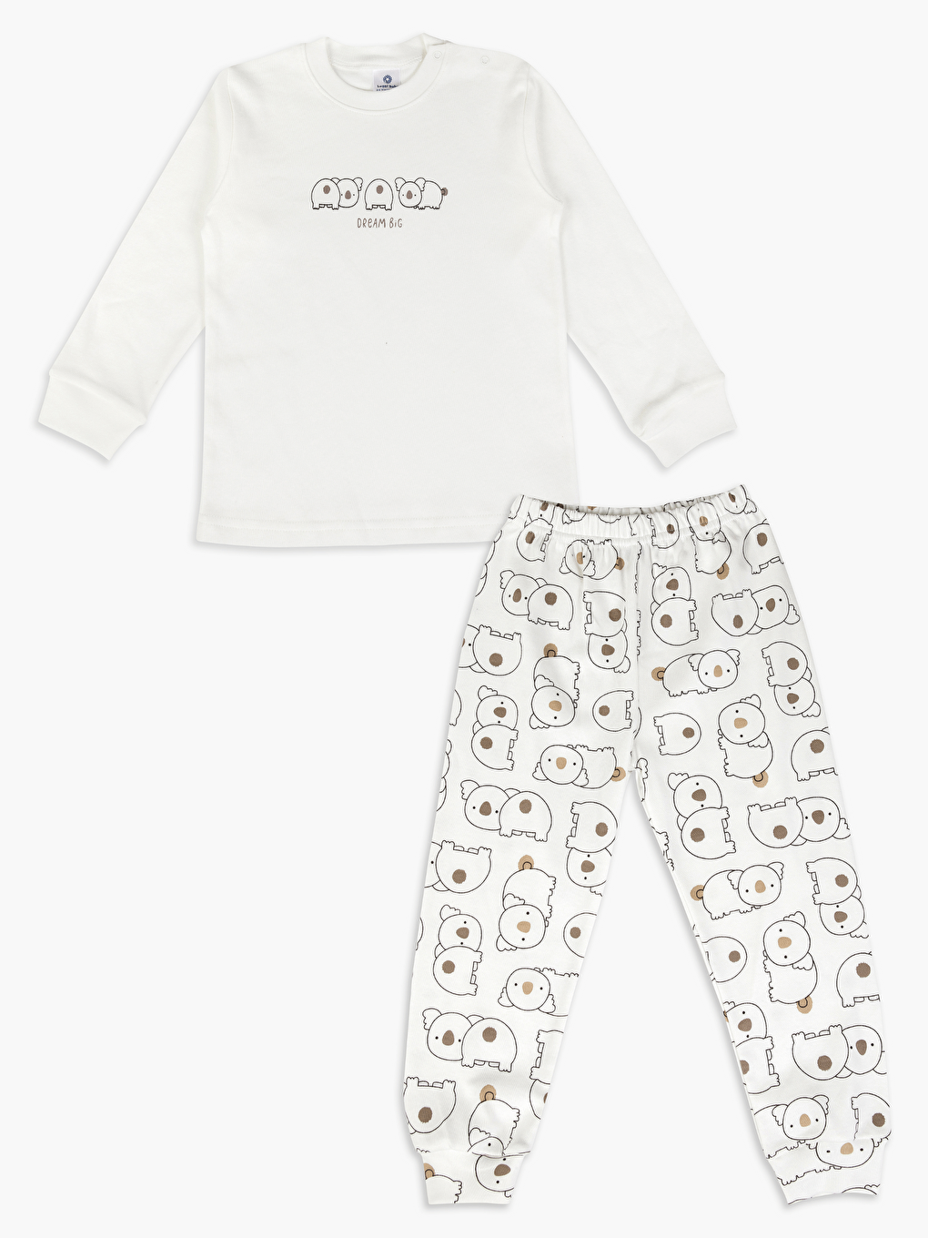 Ekru Bisiklet Yaka Uzun Kollu Erkek Bebek Pijama Takımı