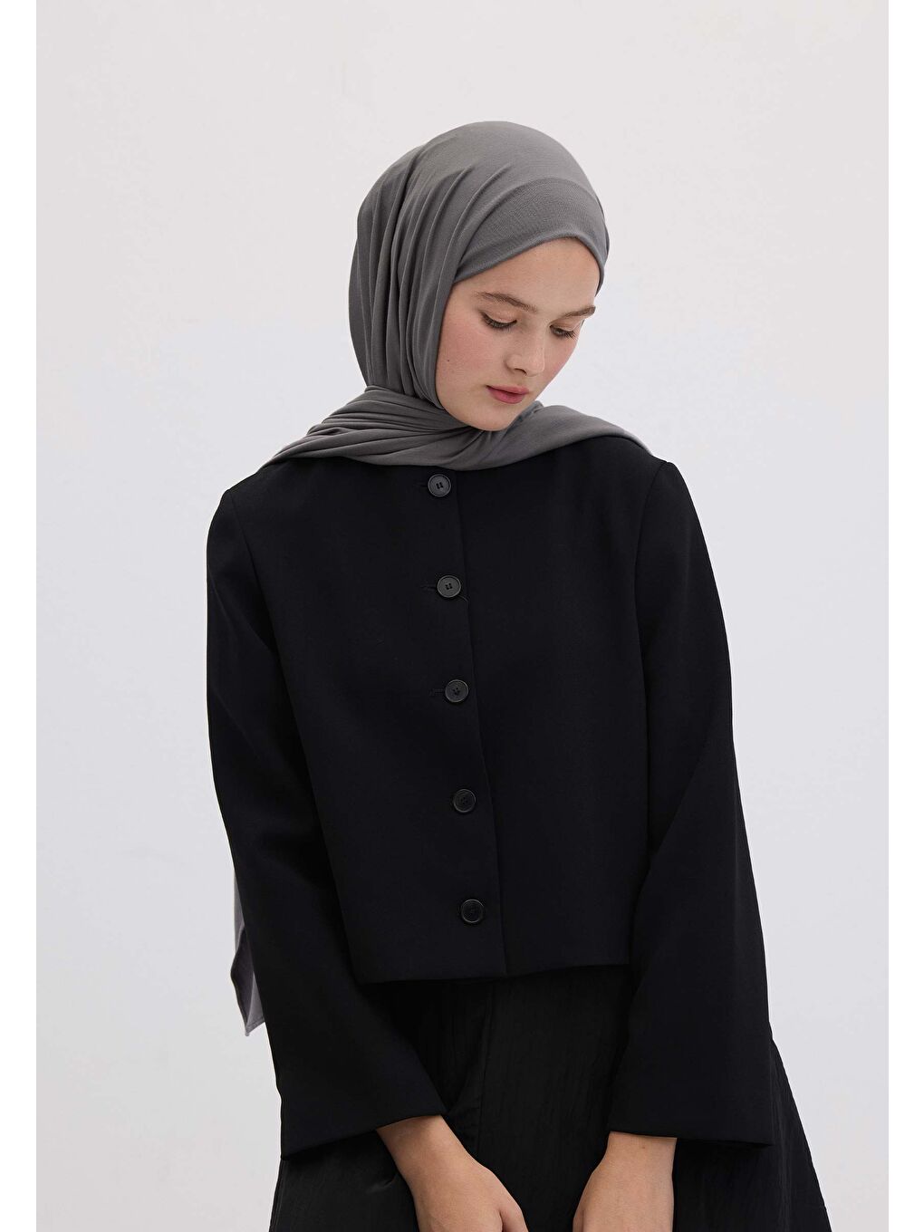 Gri Bambu Penye Şal Koyu Grı-1