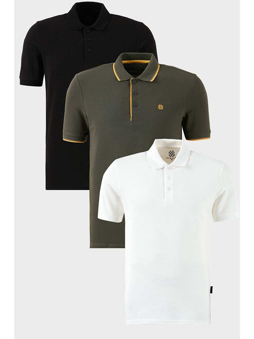 Haki Pamuklu Regular Fit Düğmeli Polo Yaka 3'lü Paket Tişört 590211827S3