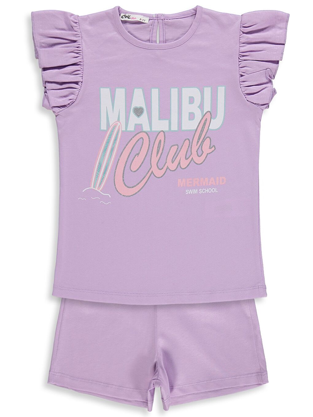 Girls Malibu Baskılı Şortlu 6-9 Yaş Takım - Lila