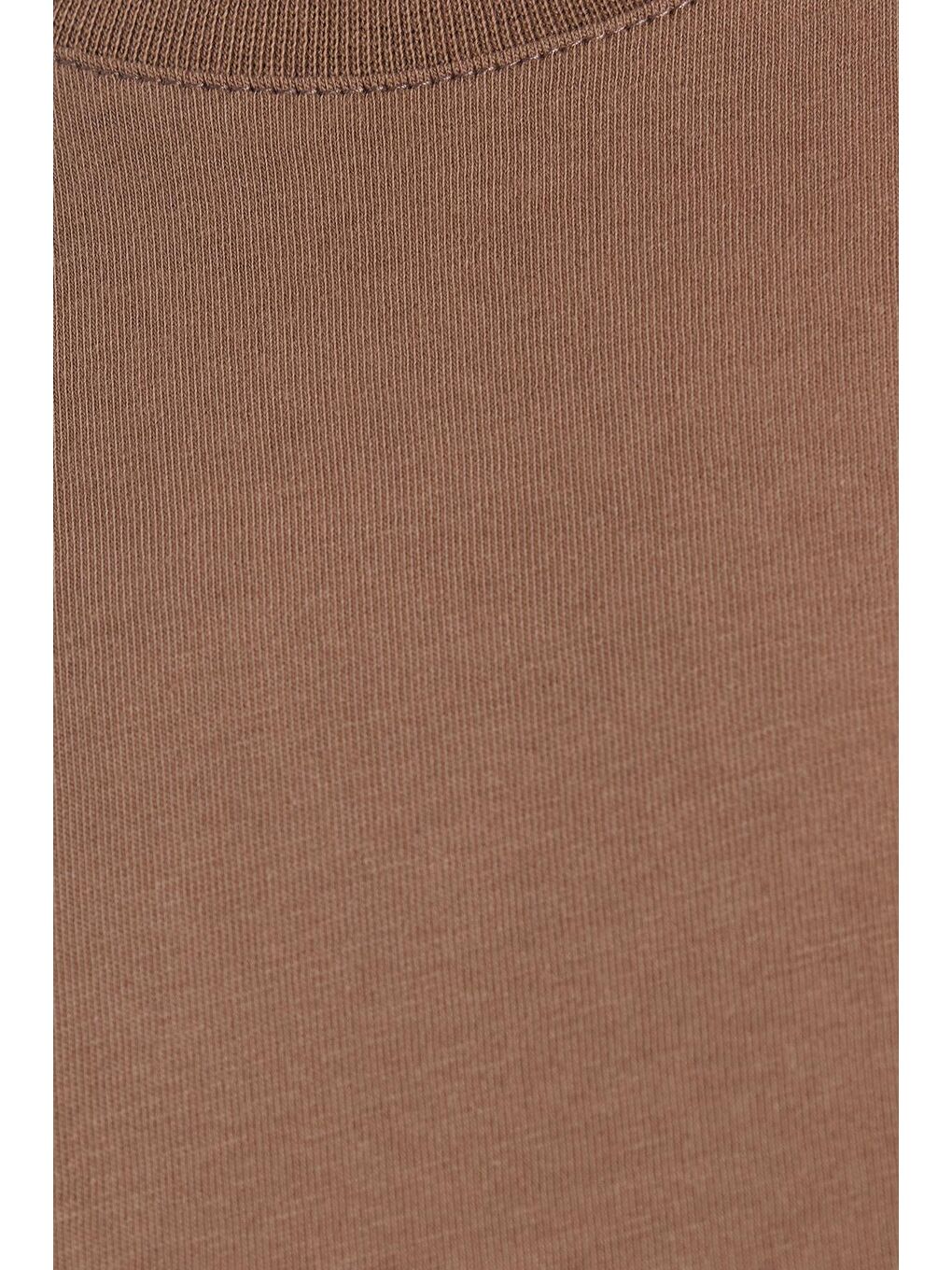 Kadın Bol Kesim Rahat Duruş %100 Pamuk Yumuşak Dokulu Kahverengi Bisiklet Yaka Tişört-5