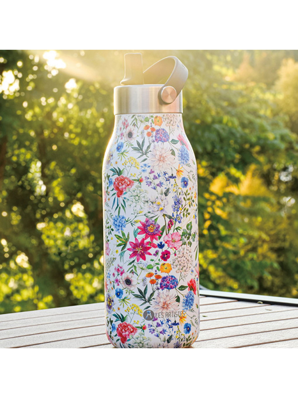 Beyaz Isı Yalıtımlı Çelik Termos 1000ml Floral Butterfly-4