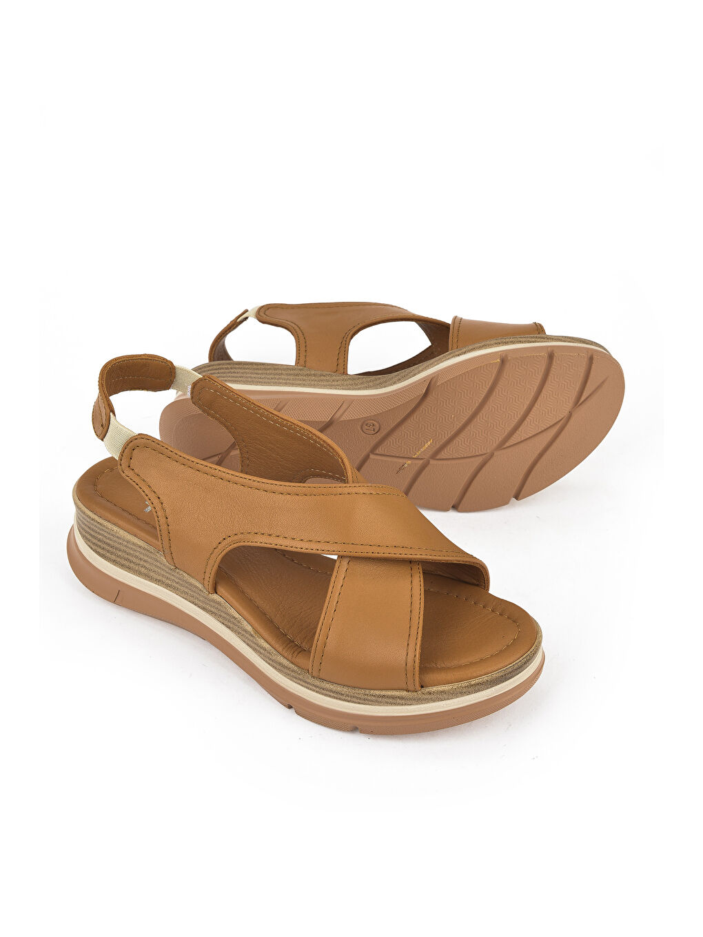 Kahverengi Kadın Hakiki Deri Dolgu Topuk Sandalet 1511020Z2562 Taba-3