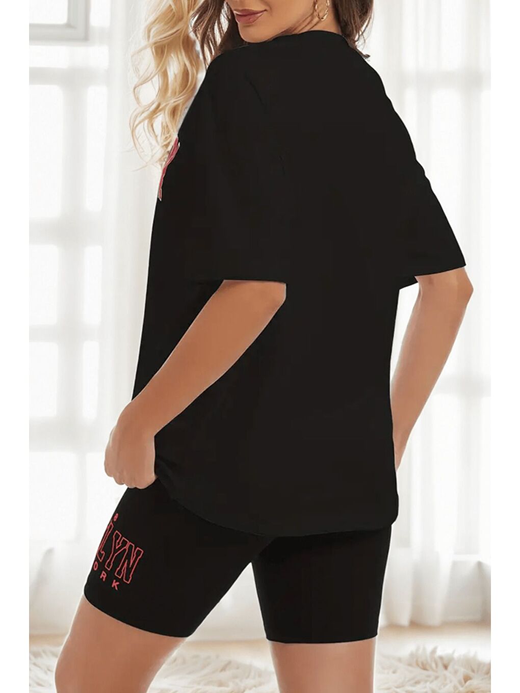Kadın Siyah Brooklyn Baskılı T-Shirt Tayt Takım-3