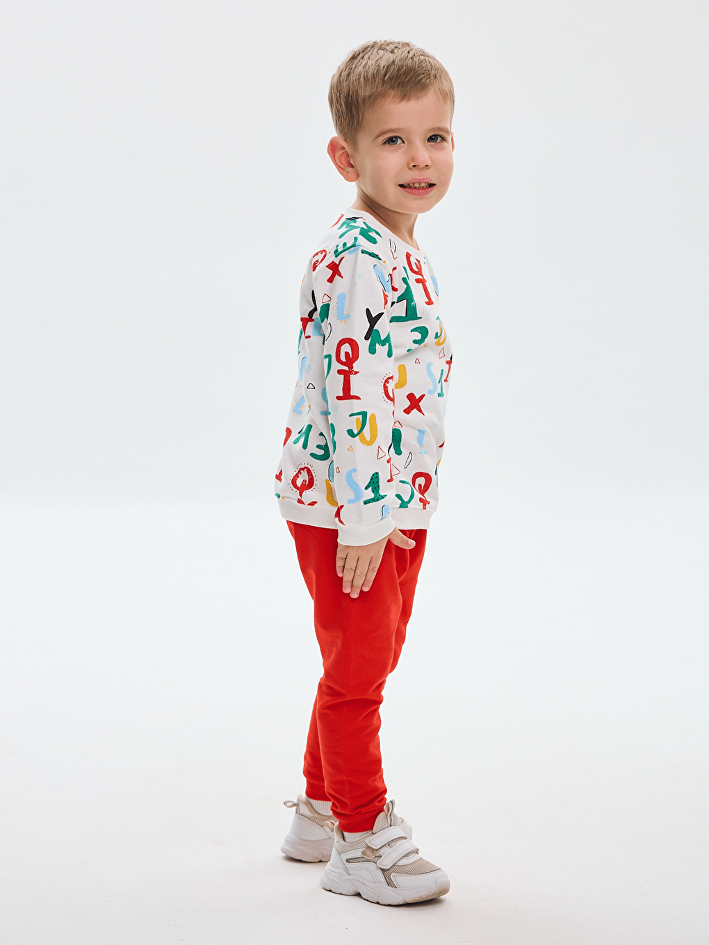 Kırmızı Bisiklet Yaka Baskılı Erkek Bebek Sweatshirt ve Eşofman Alt 2'li-1