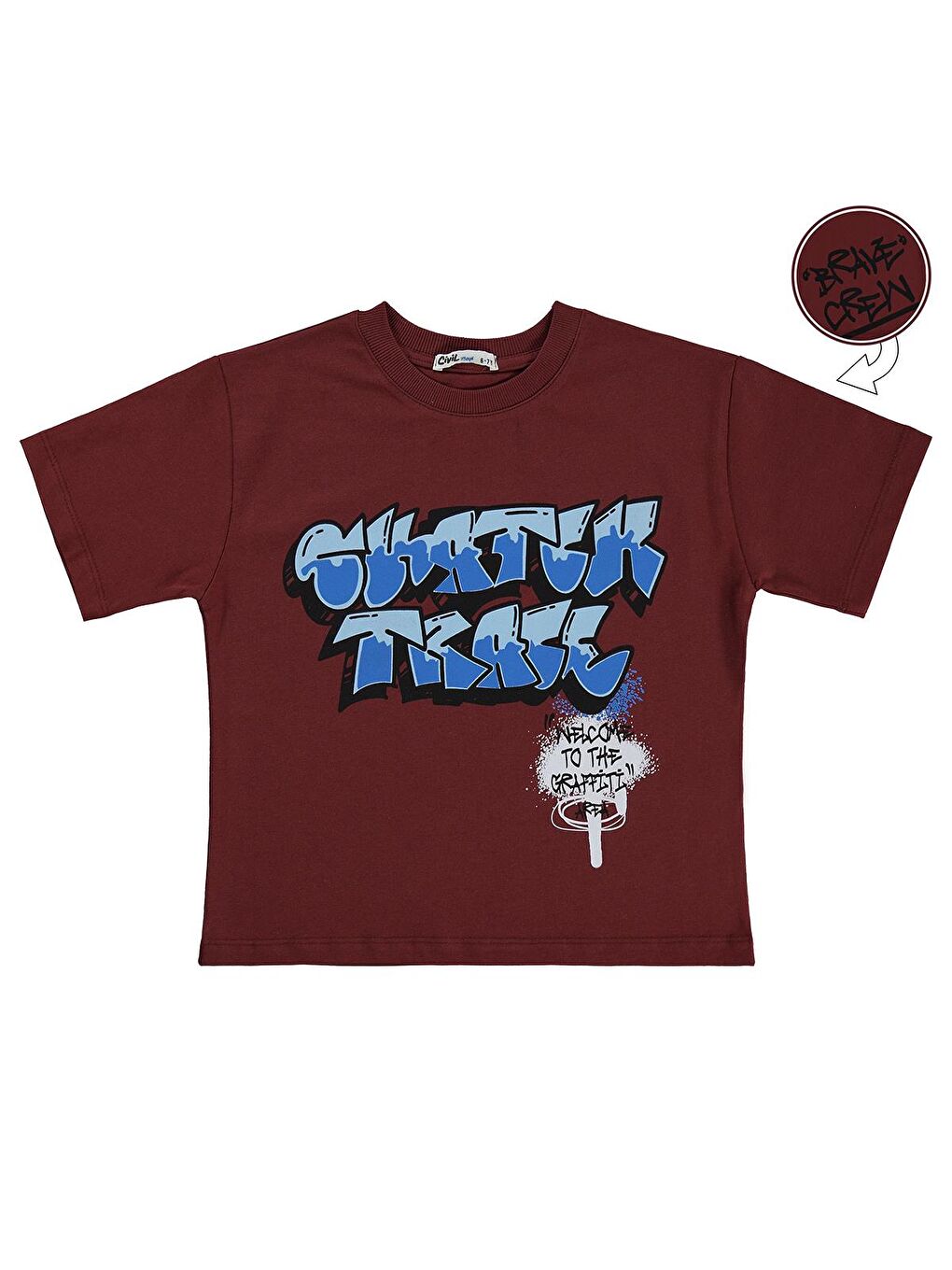 Kahverengi Boys Skater Baskılı 6-9 Yaş Tişört - Turuncu