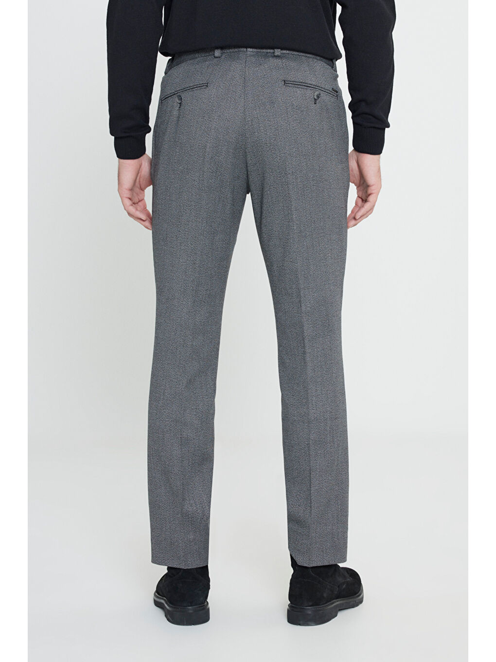 Erkek Antrasit Comfort Fit Rahat Kesim Beli Gizli Lastikli Desenli Esnek Yan Cep Klasik Pantolon-4