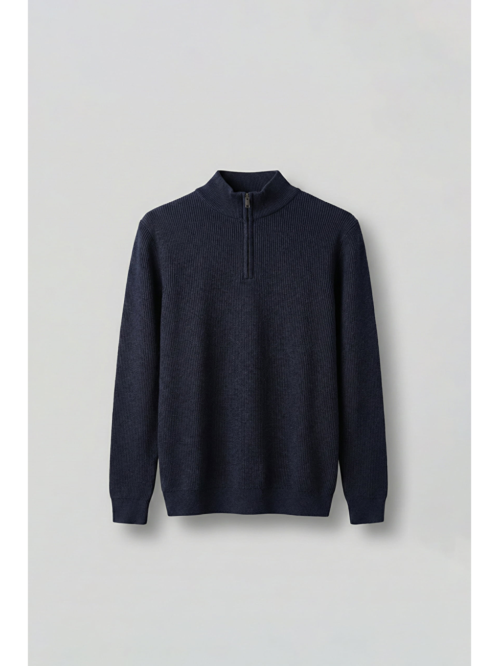 Erkek Regular Fit Fermuarlı Premium Kumaş Kazak Lacivert