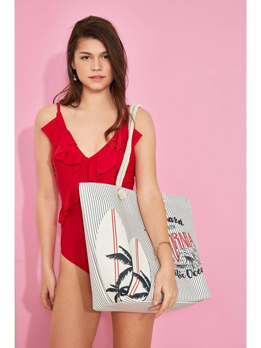 Beyaz Y1670-14 Kadın Plaj Çantası Çok Renkli-1