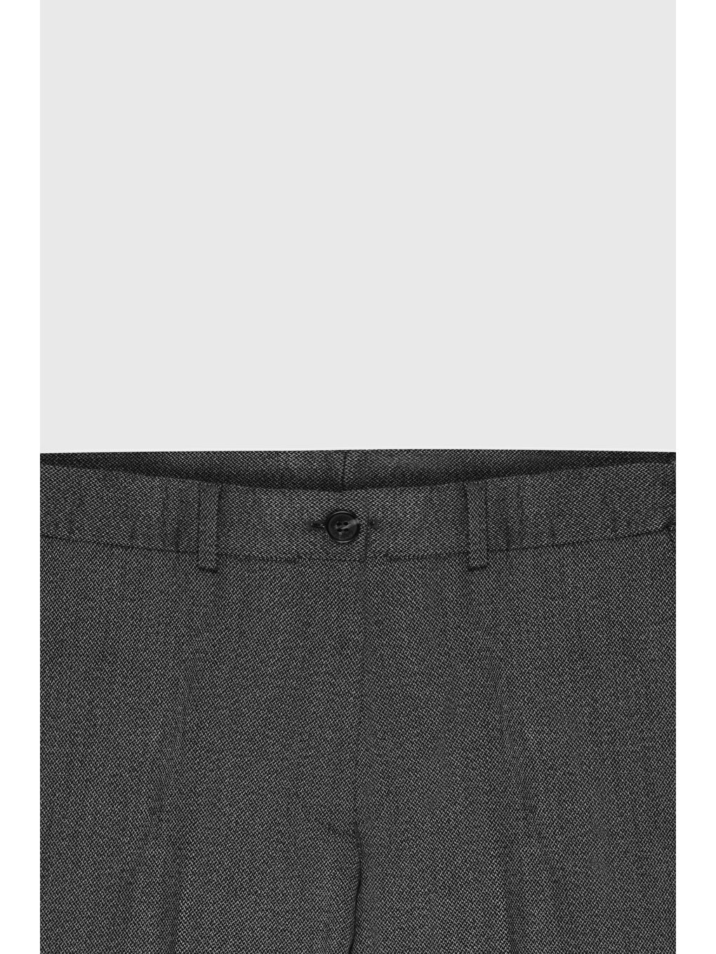 Erkek Antrasit Comfort Fit Rahat Kesim Beli Gizli Lastikli Desenli Esnek Yan Cep Klasik Pantolon-6