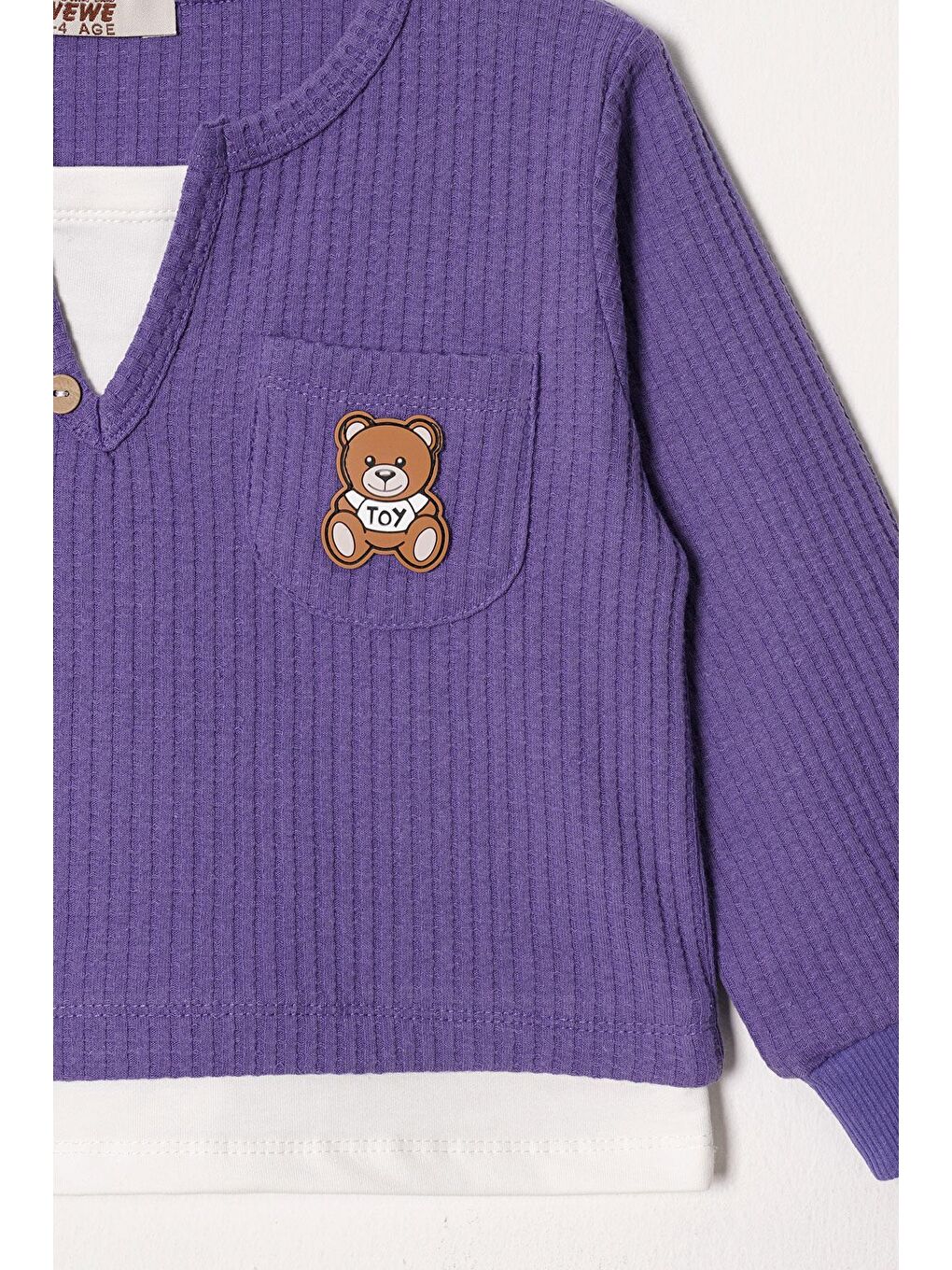 Bisiklet Yaka Uzun Kol Ayıcık Armalı Garnılı Bel Paca Lastikli Mor Renk Kız Çocuk Esofman Takım-5