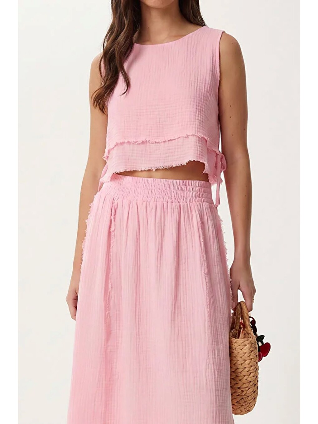 Müslin Bluz Etek Takım -pembe-2