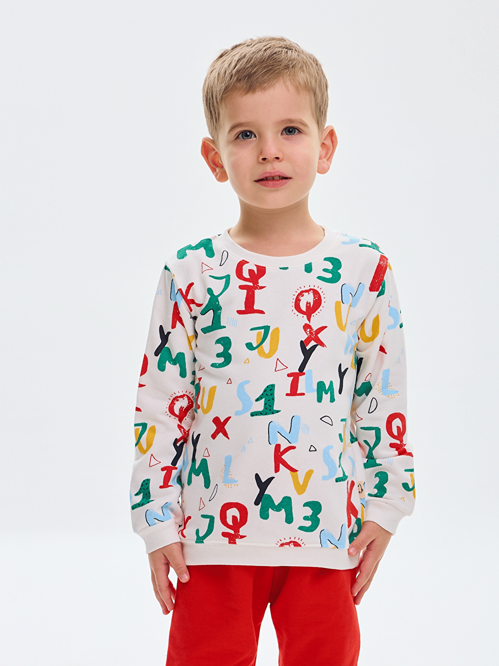 Kırmızı Bisiklet Yaka Baskılı Erkek Bebek Sweatshirt ve Eşofman Alt 2'li-2