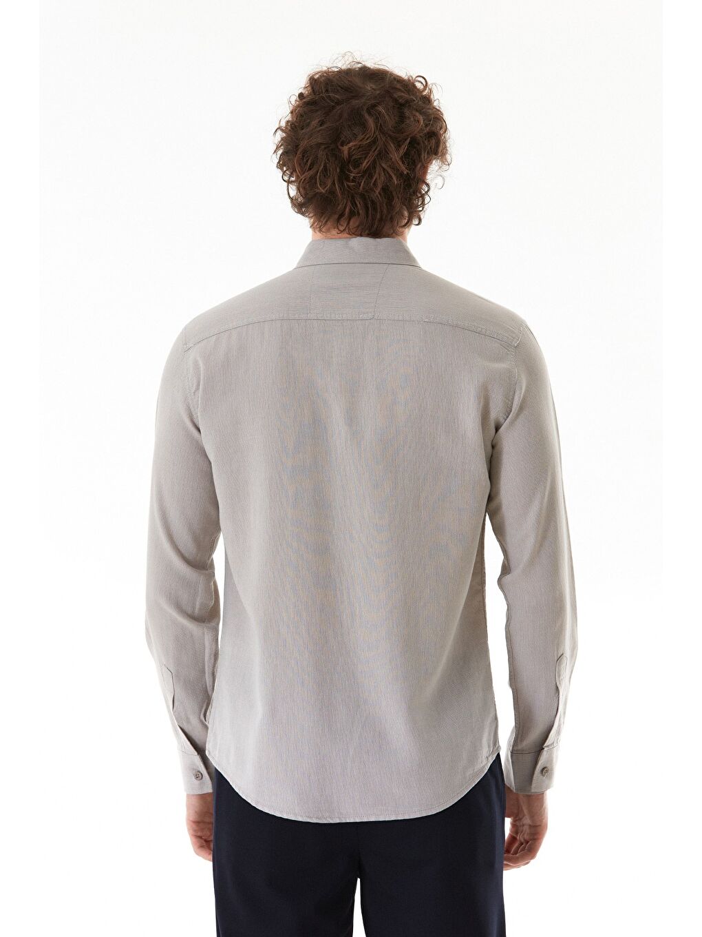 Bej Zikzak Desenli Çift Cepli %100 Pamuk Gömlek-2