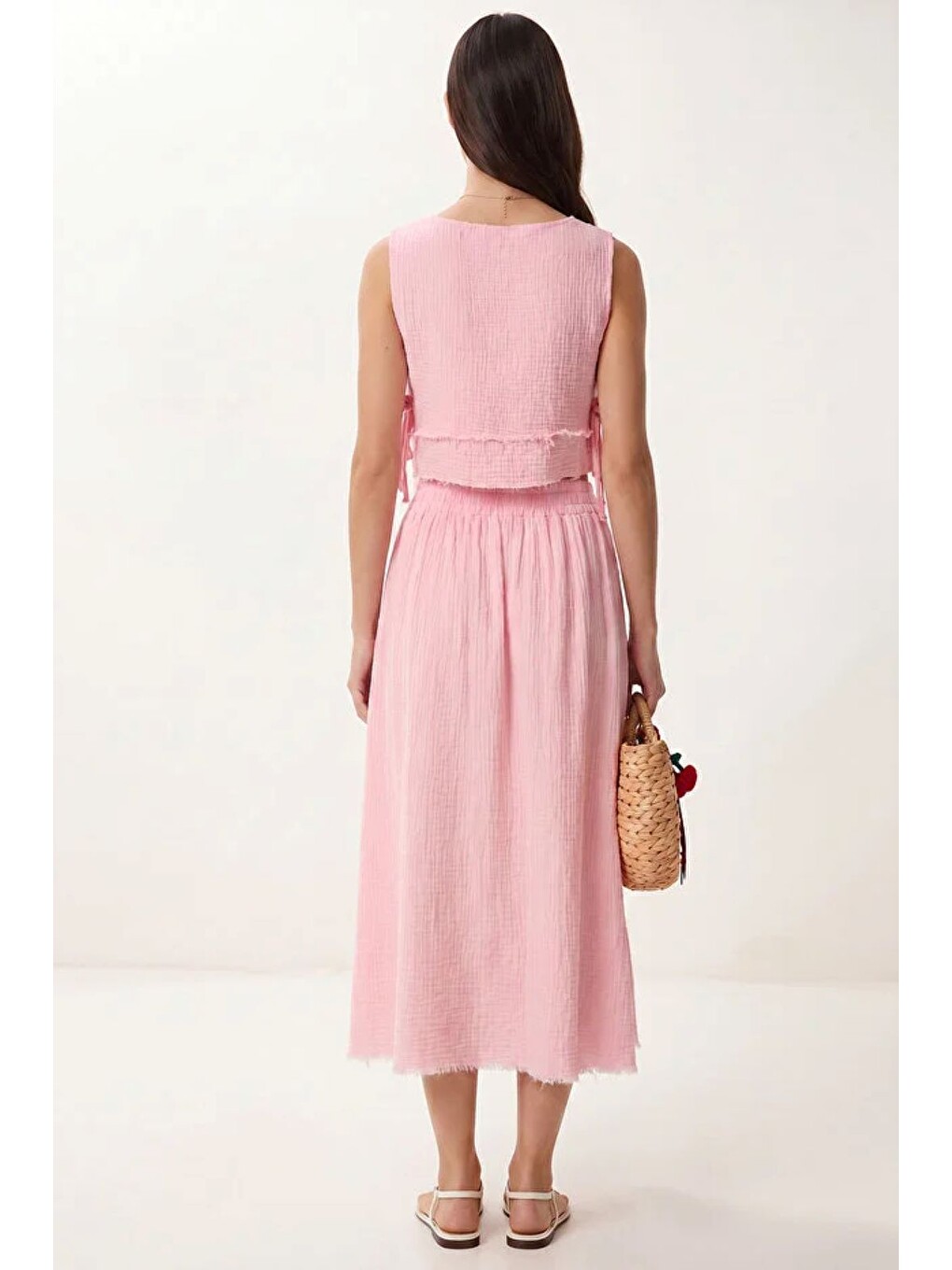 Müslin Bluz Etek Takım -pembe-3