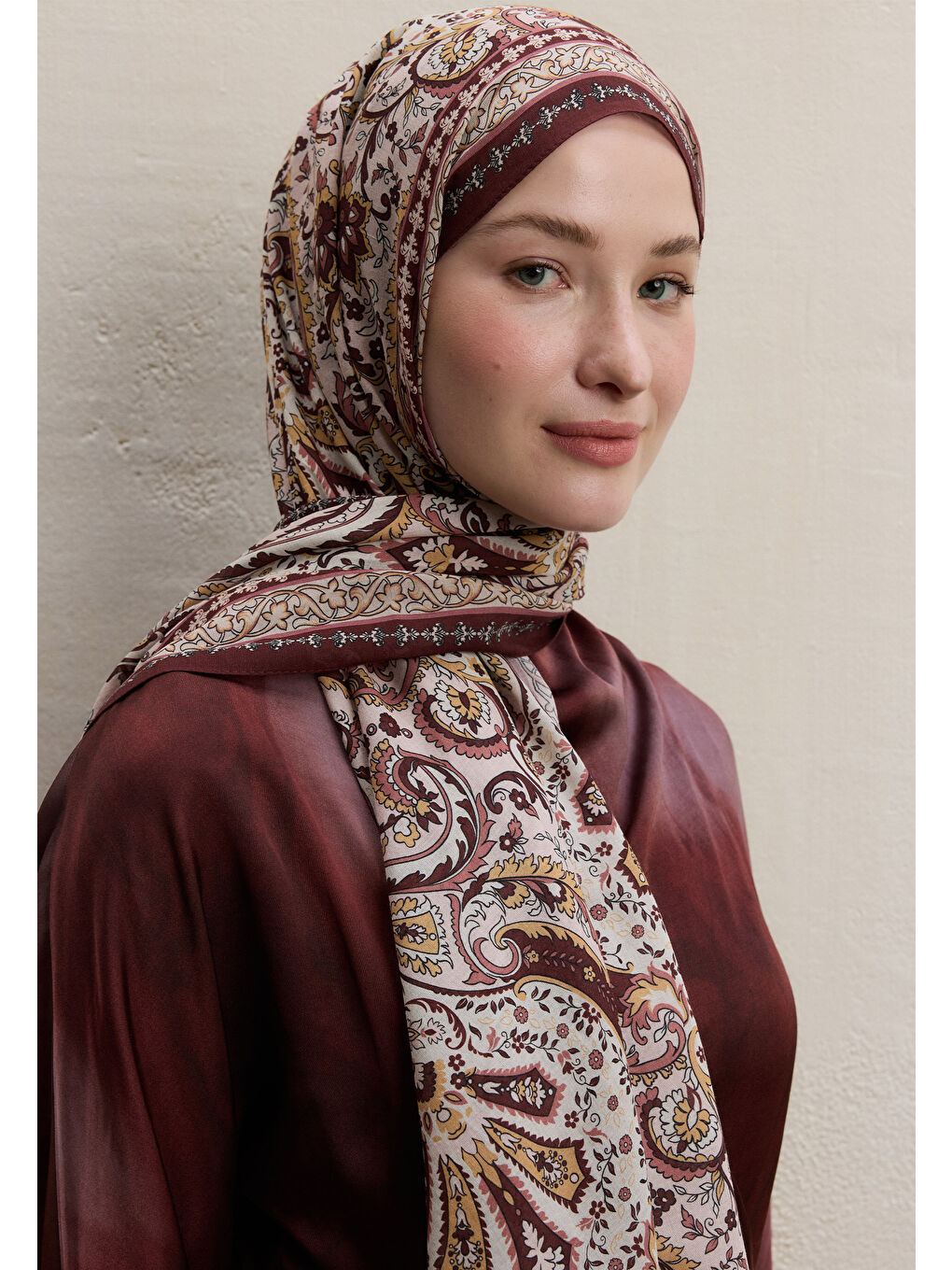 Kırmızı Elegant Desen Şal Vişne-1