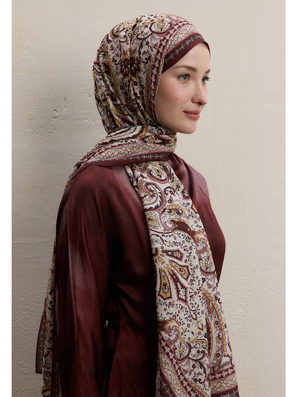 Kırmızı Elegant Desen Şal Vişne-2