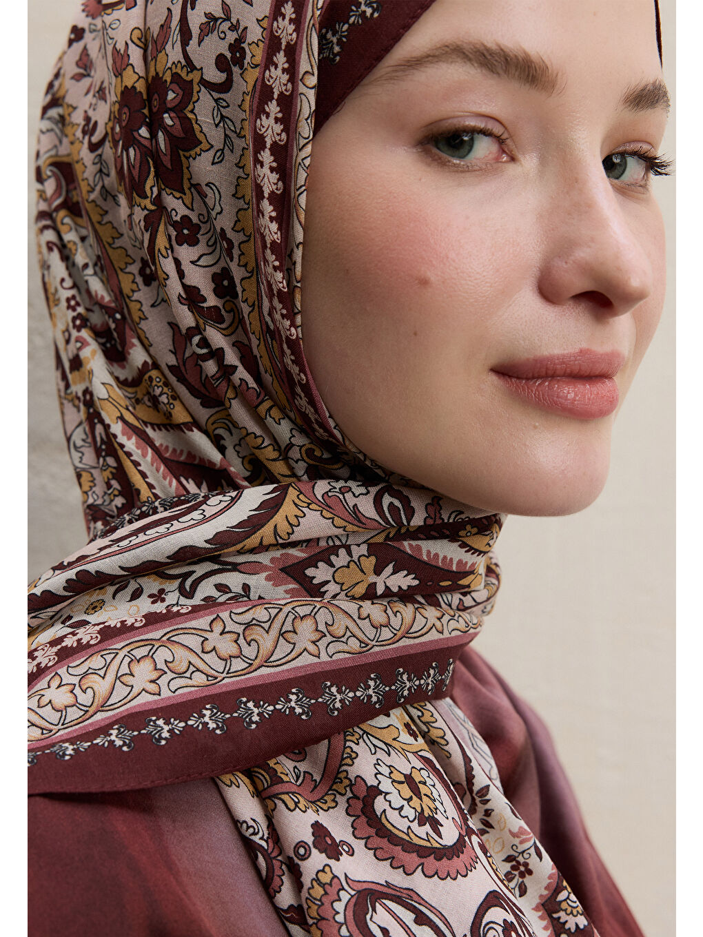 Kırmızı Elegant Desen Şal Vişne-3