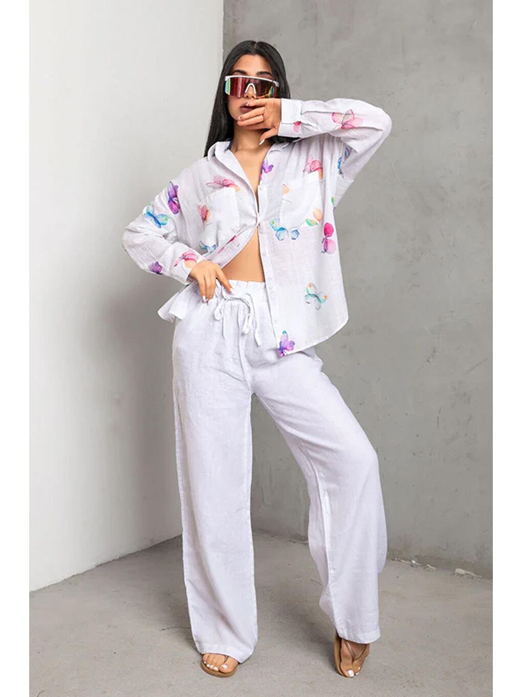 Pembe Desenli Pamuklu Uzun Kollu Kadın Gömlek 26Y0052K1-2