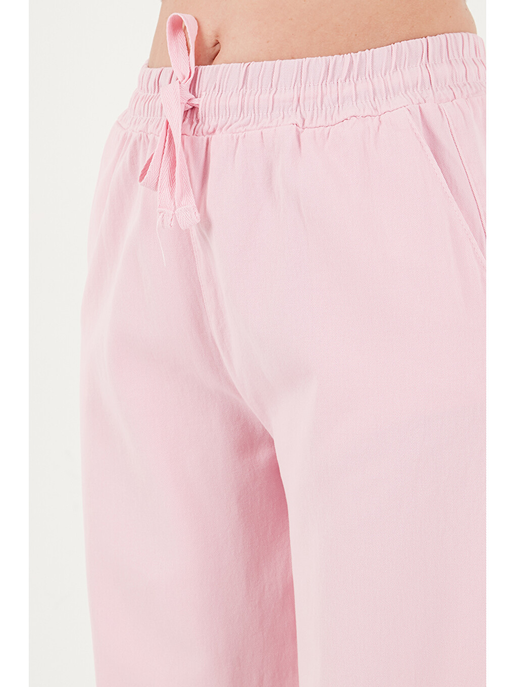 Pembe Pamuklu Belden Bağlamalı Yüksek Bel Geniş Paça Cepli Regular Fit Kadın Pantolon 668yp4760-6