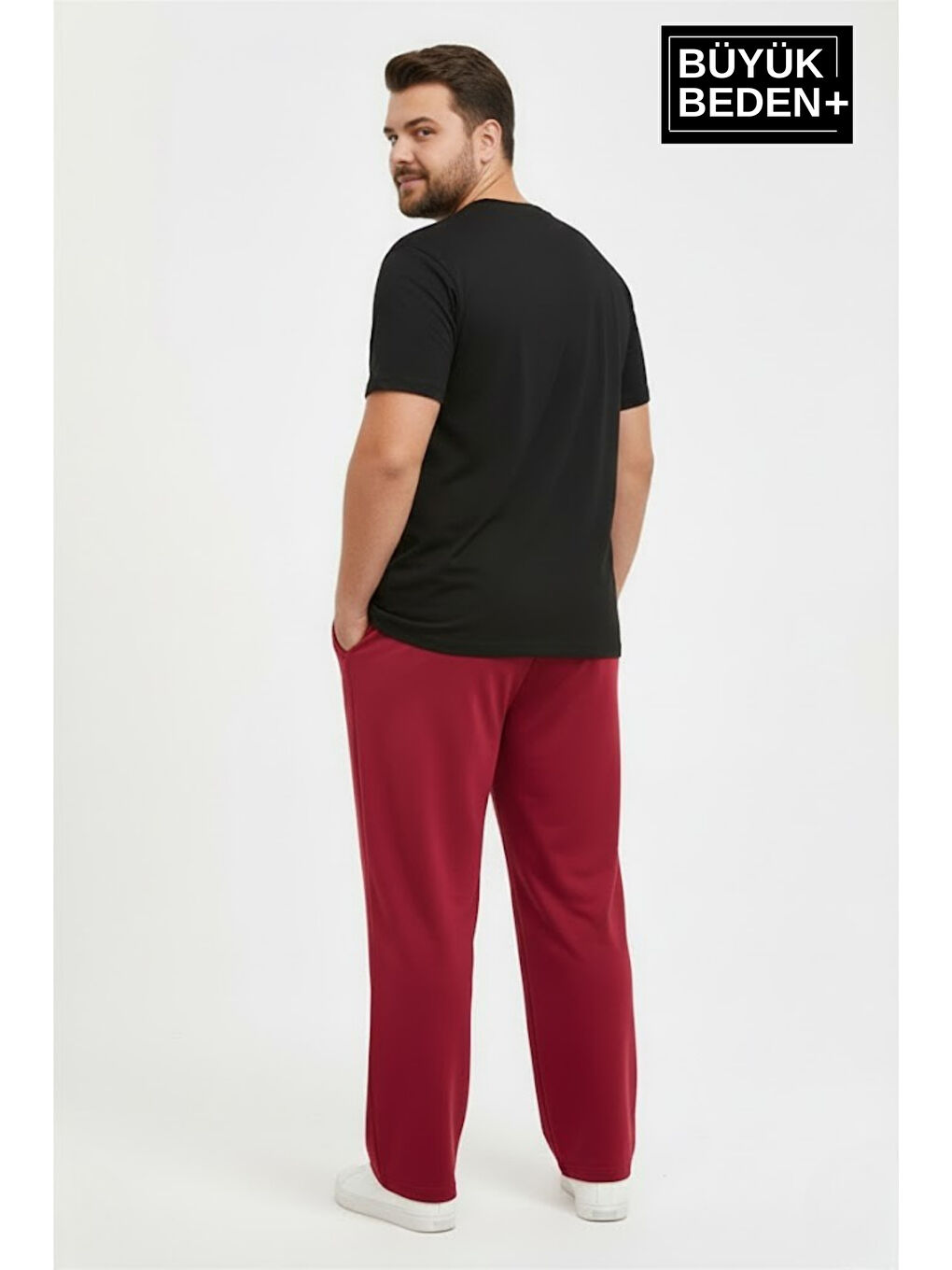Bordo Erkek Büyük Beden Rahat Kesim Paça Reçme AR Baskılı Beli Lastikli Eşofman Altı SPR26EA952-1-2