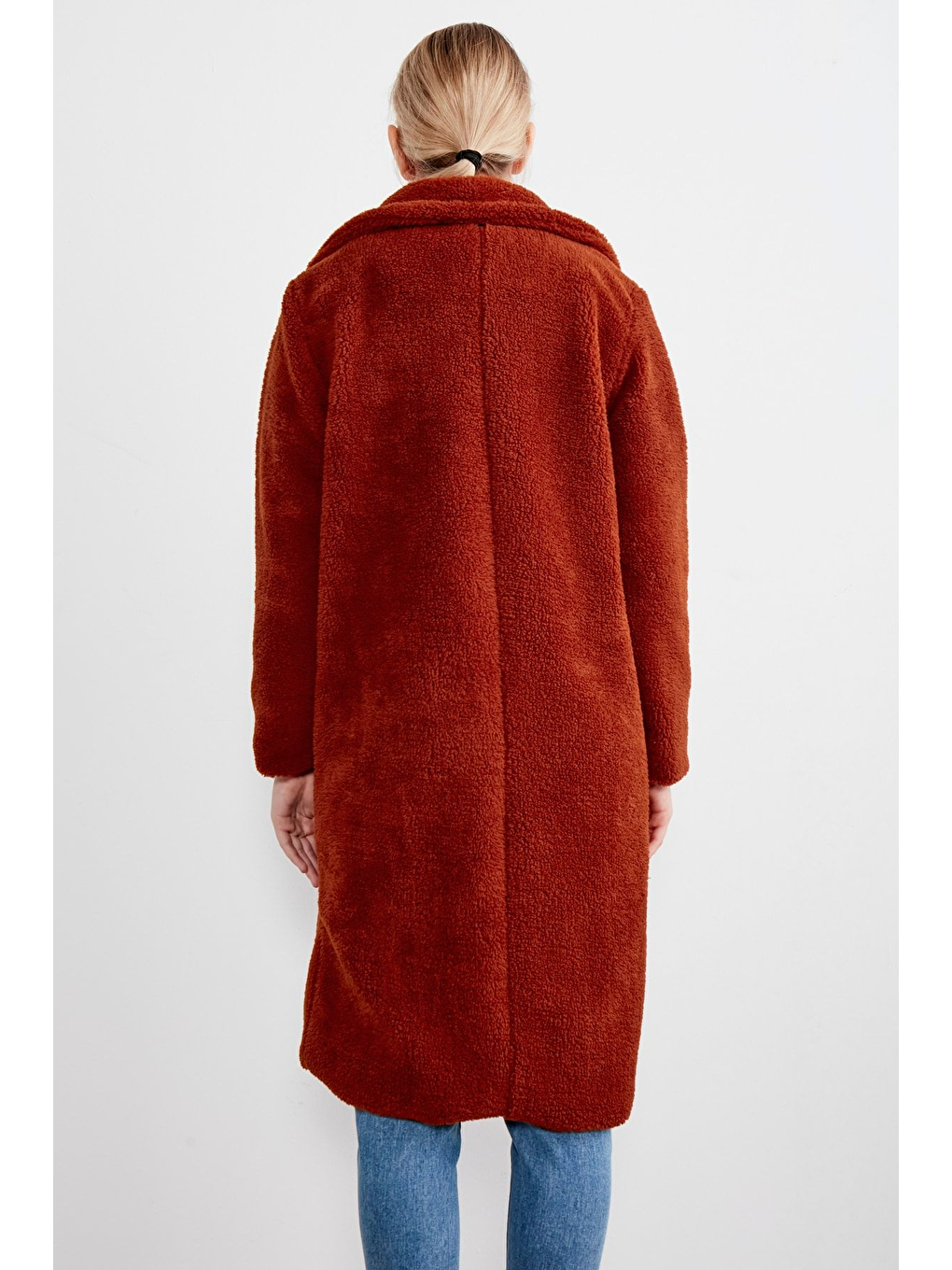 Kahverengi Kadın Uzun Pelüş Kaban-2