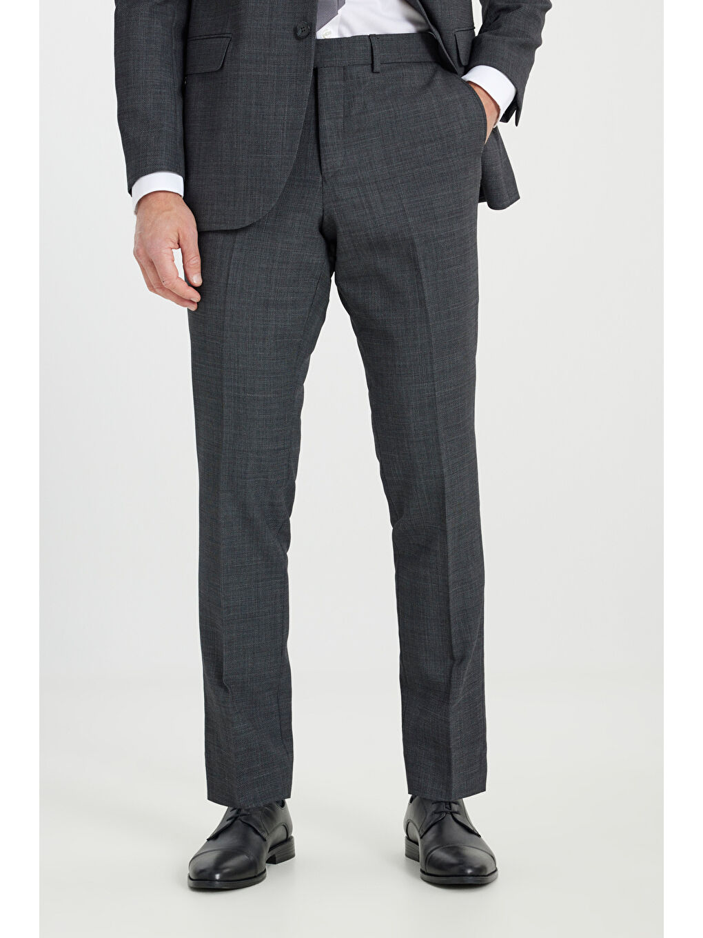 Erkek Antrasit Yünlü Cordura Kumaş Slim Fit Kırlangıç Yaka Desenli Kapak Cepli Takım Elbise-5