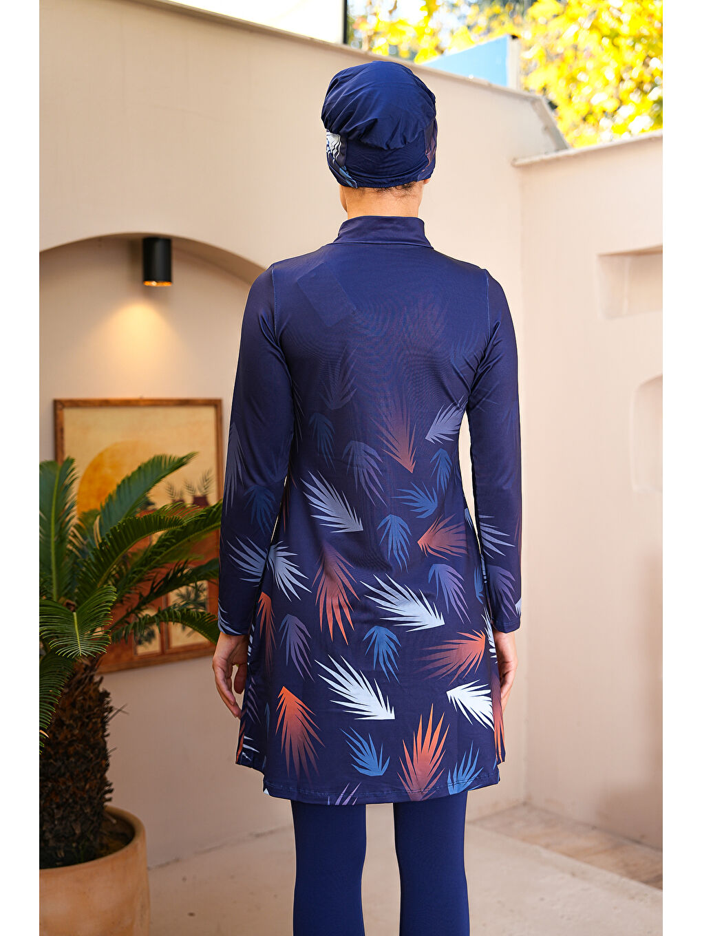 Lacivert Dijital Baskılı Taytlı Kapalı Tesettür Mayo 3766-4