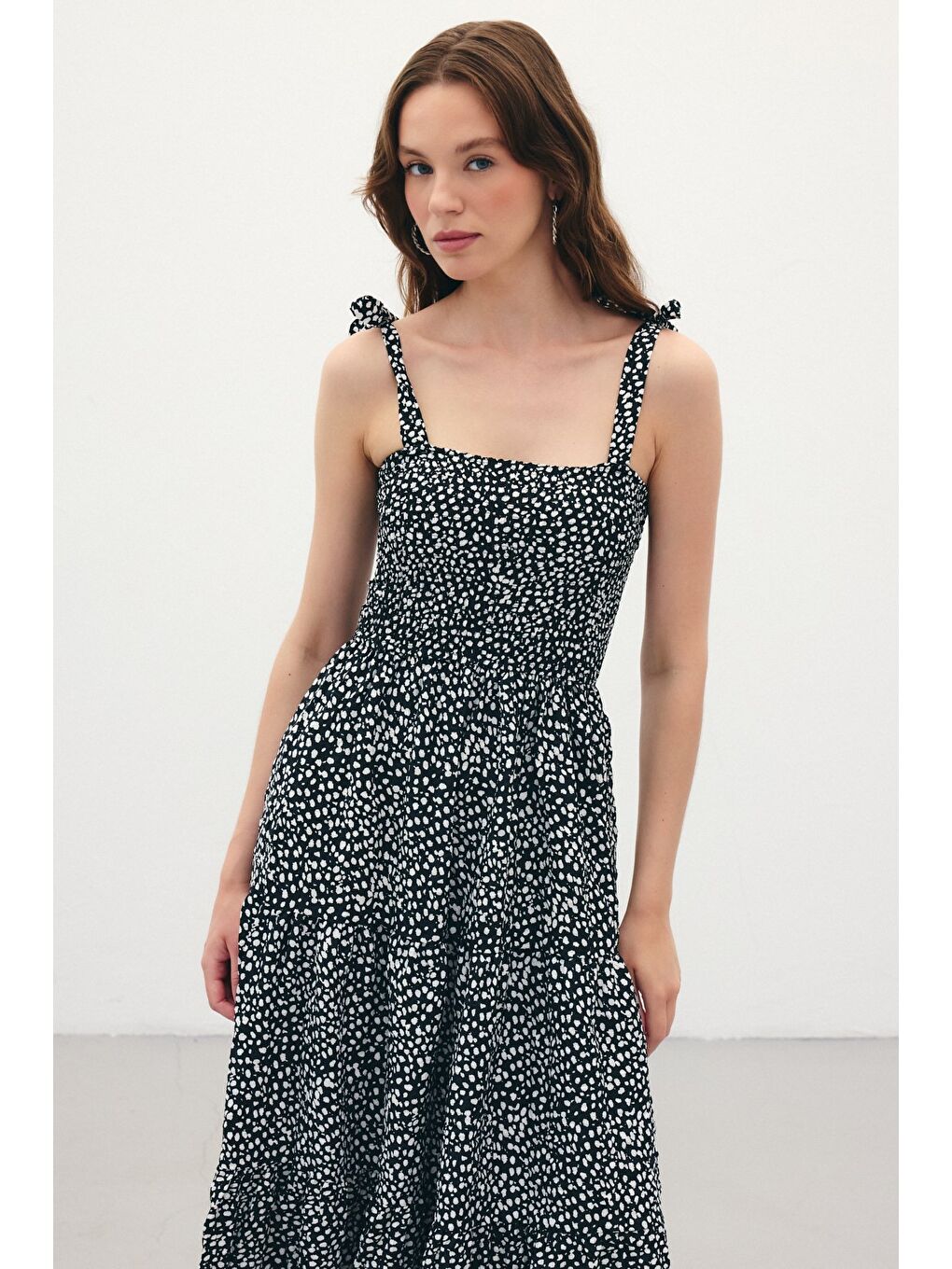 Desenli Uzun Elbise - Siyah-5