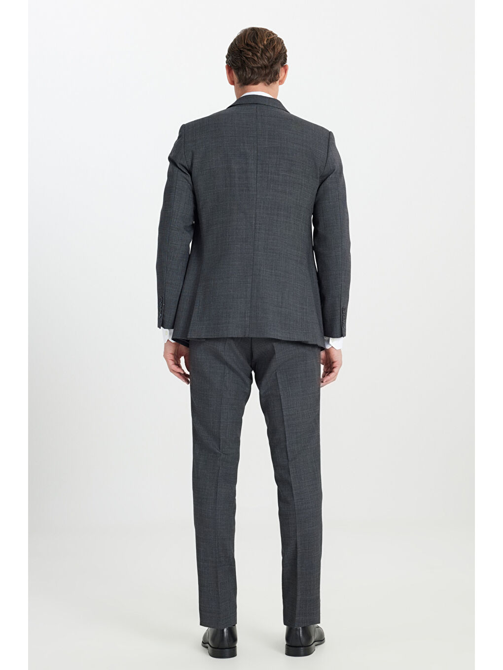 Erkek Antrasit Yünlü Cordura Kumaş Slim Fit Kırlangıç Yaka Desenli Kapak Cepli Takım Elbise-7