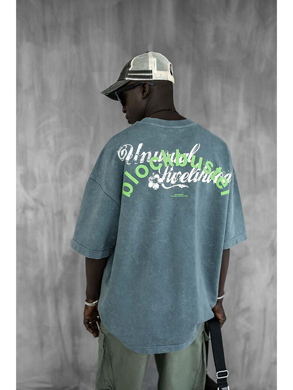 Gri Erkek Oversize Premium Yıkamalı Tişört Füme-3