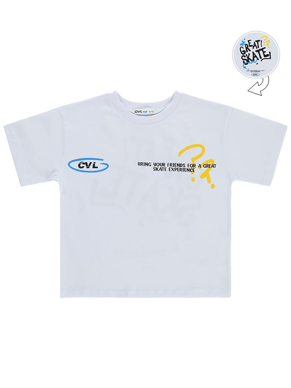 Boys Great Skate Baskılı 10-13 Yaş Tişört - Beyaz