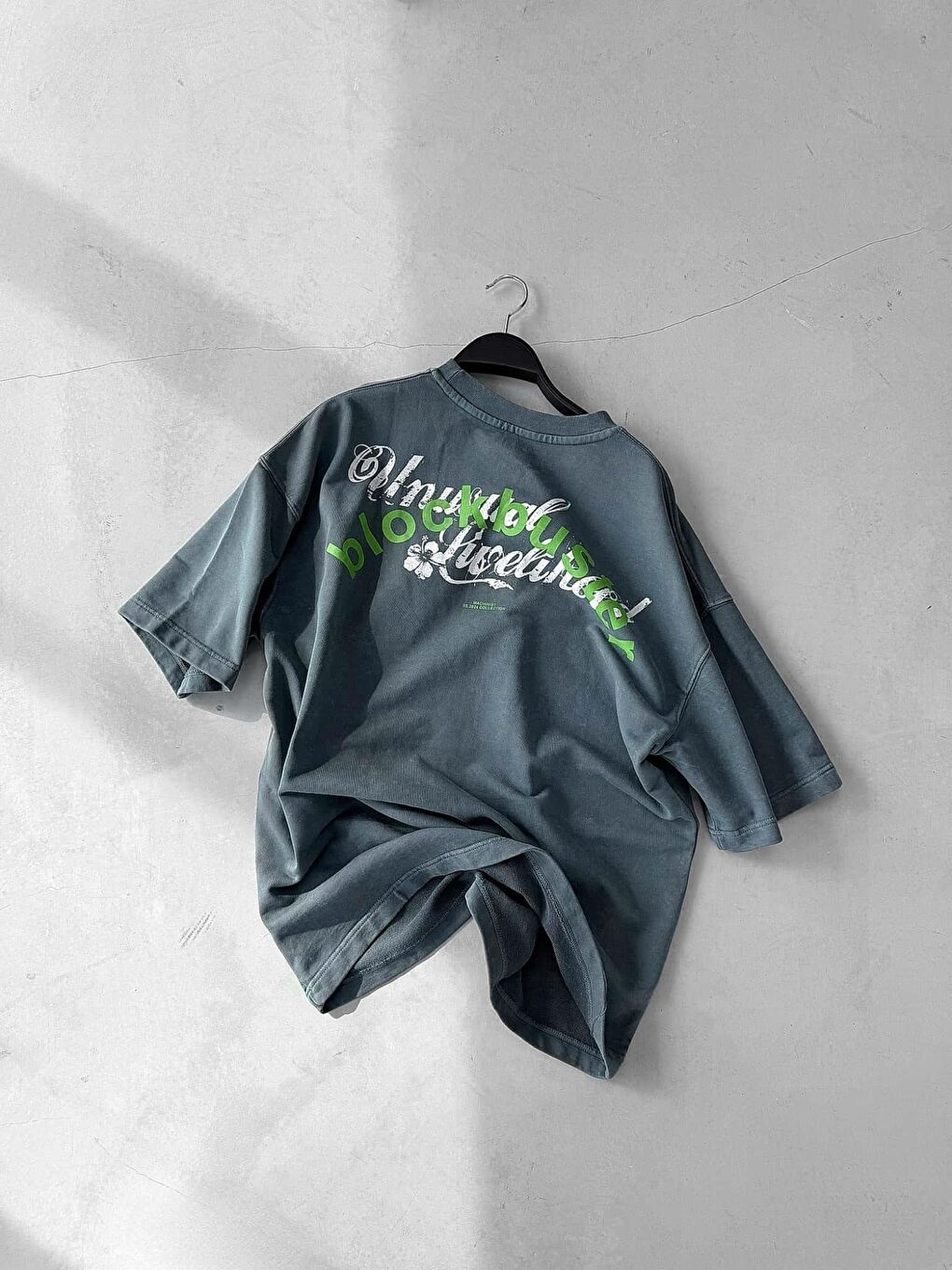 Gri Erkek Oversize Premium Yıkamalı Tişört Füme-6